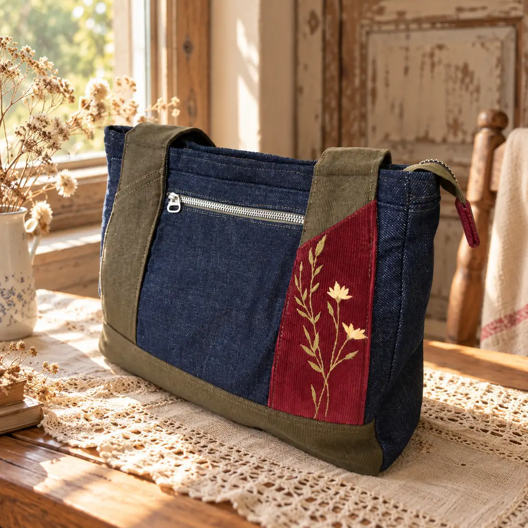 Gün Batımı – Nakışlı Denim Omuz Çantası