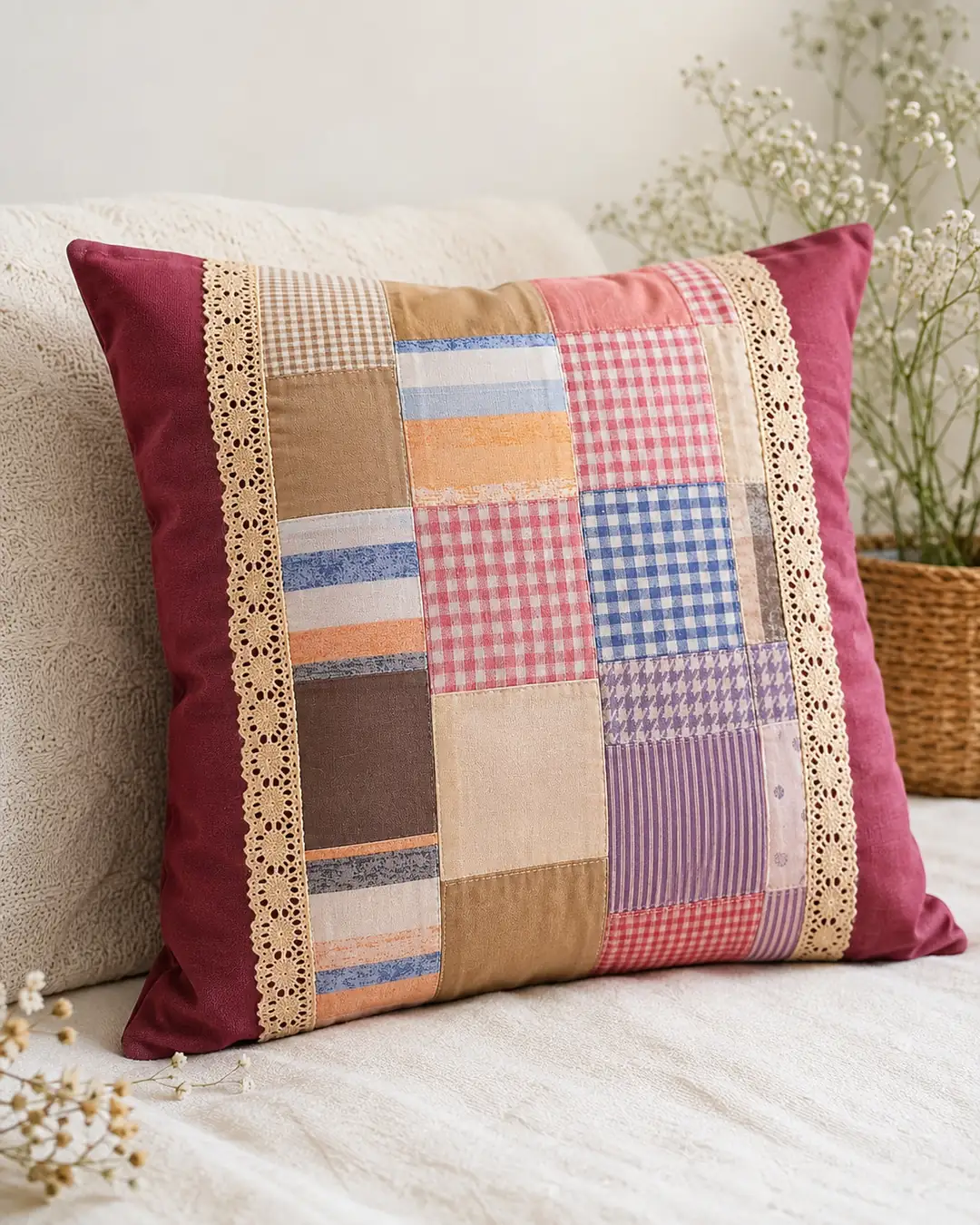Hatıra Bahçesi Patchwork Dekoratif Kırlent Kılıfı