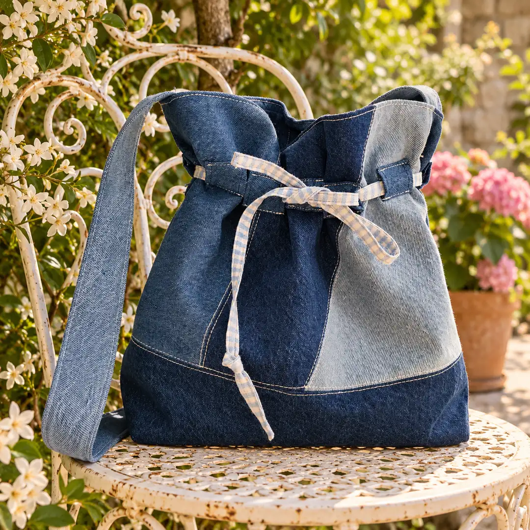 Mavi Denim Patchwork Büzgülü Çanta