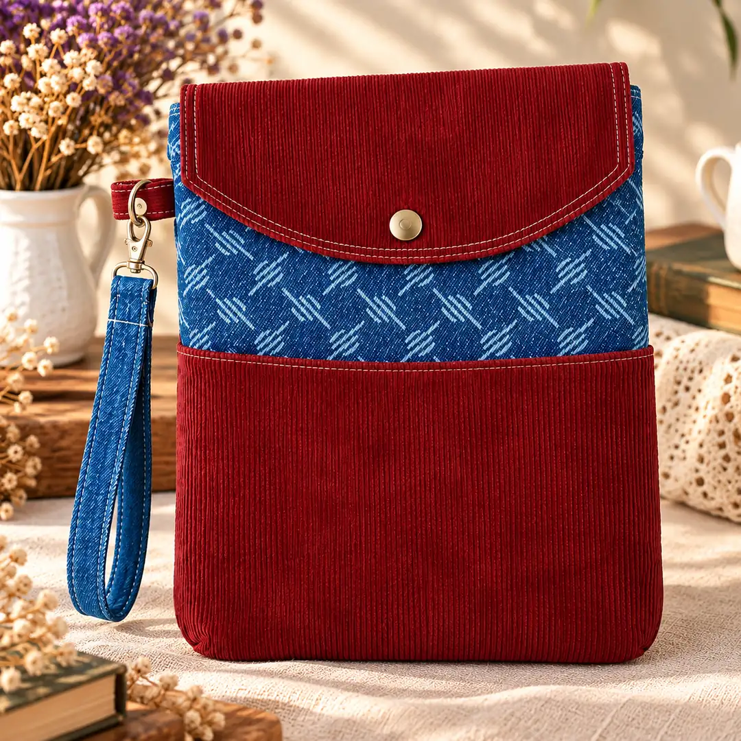 Bordo Fitilli Kadife & Desenli Kot Tablet Kılıfı