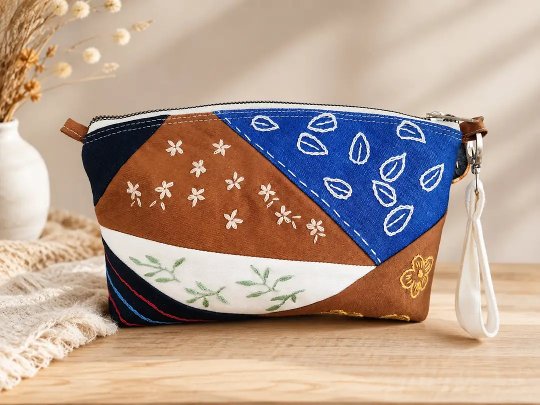 Kasnak Nakışlı Patchwork Küçük El Çantası