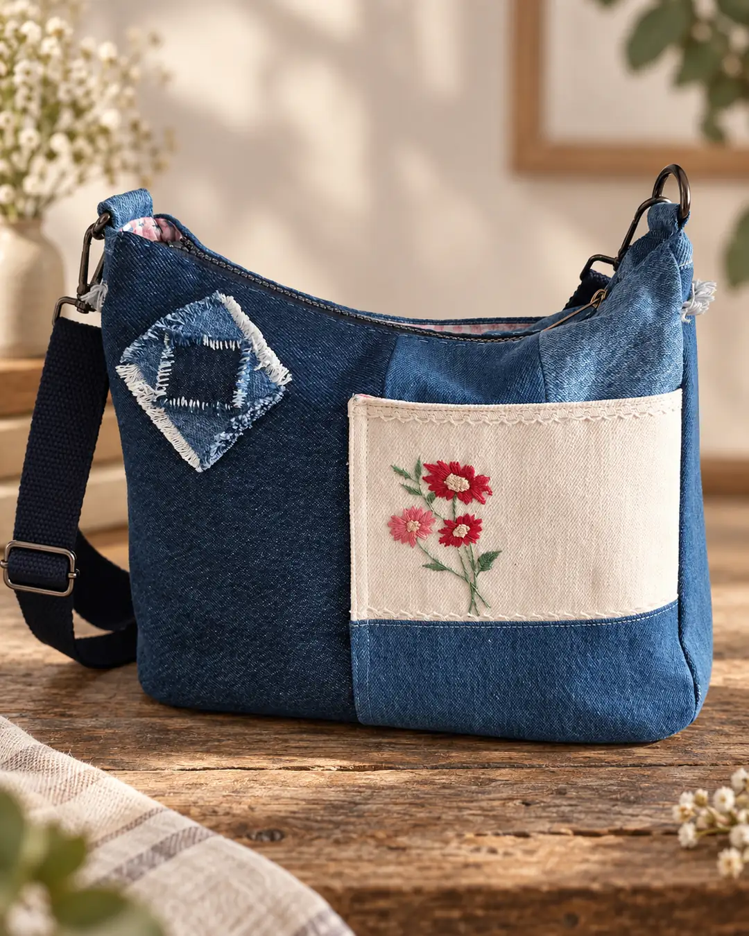 Yaz Sonu – Denim Patchwork Omuz Çantası
