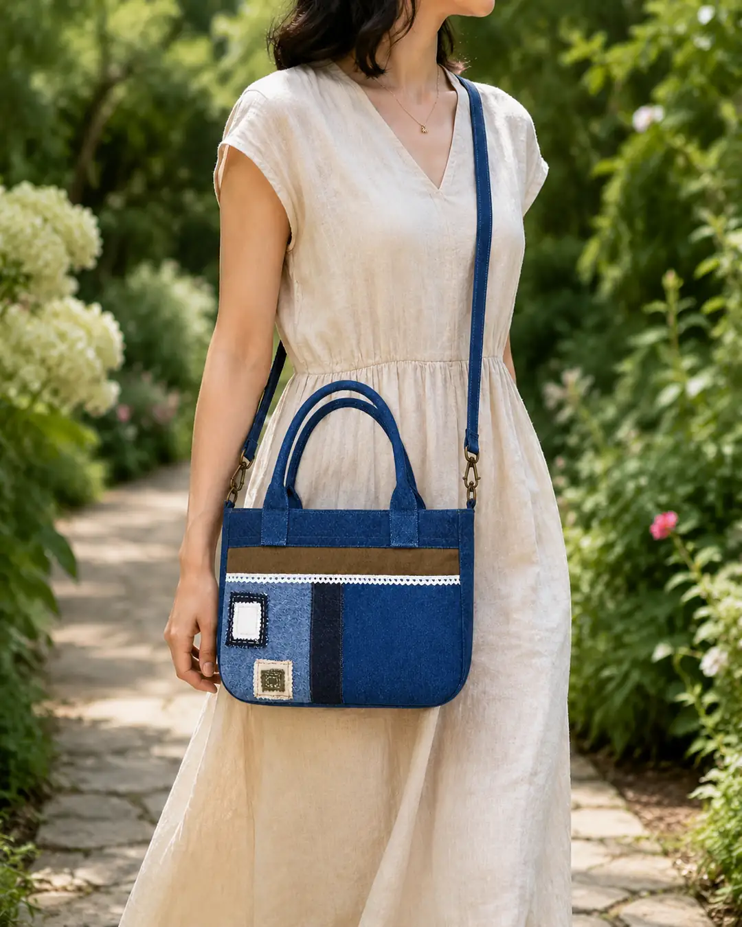 Denim Patchwork Omuz ve Çapraz Çanta