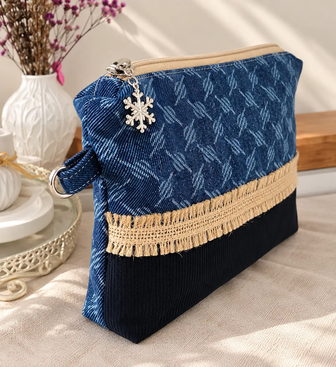 Desenli Denim Makyaj Çantası & Organizer