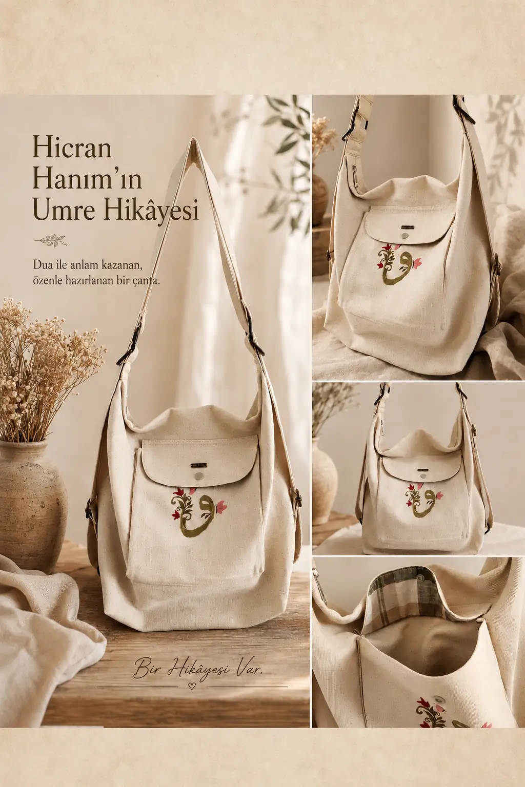 Hicran Hanım’ın Umre yolculuğu için hazırlanan zarif nakışlı çanta